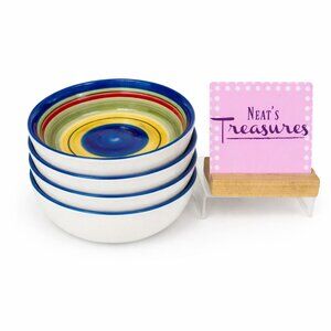 Gibson SALSA STRIPES Multicolor Band Oven Safe Stoneware Soup Cereal Bowls Set 4